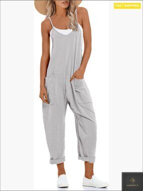 Loose Fit Jumpsuit Adjustable Straps Wide Leg Harem Pants Casual Summer Romper